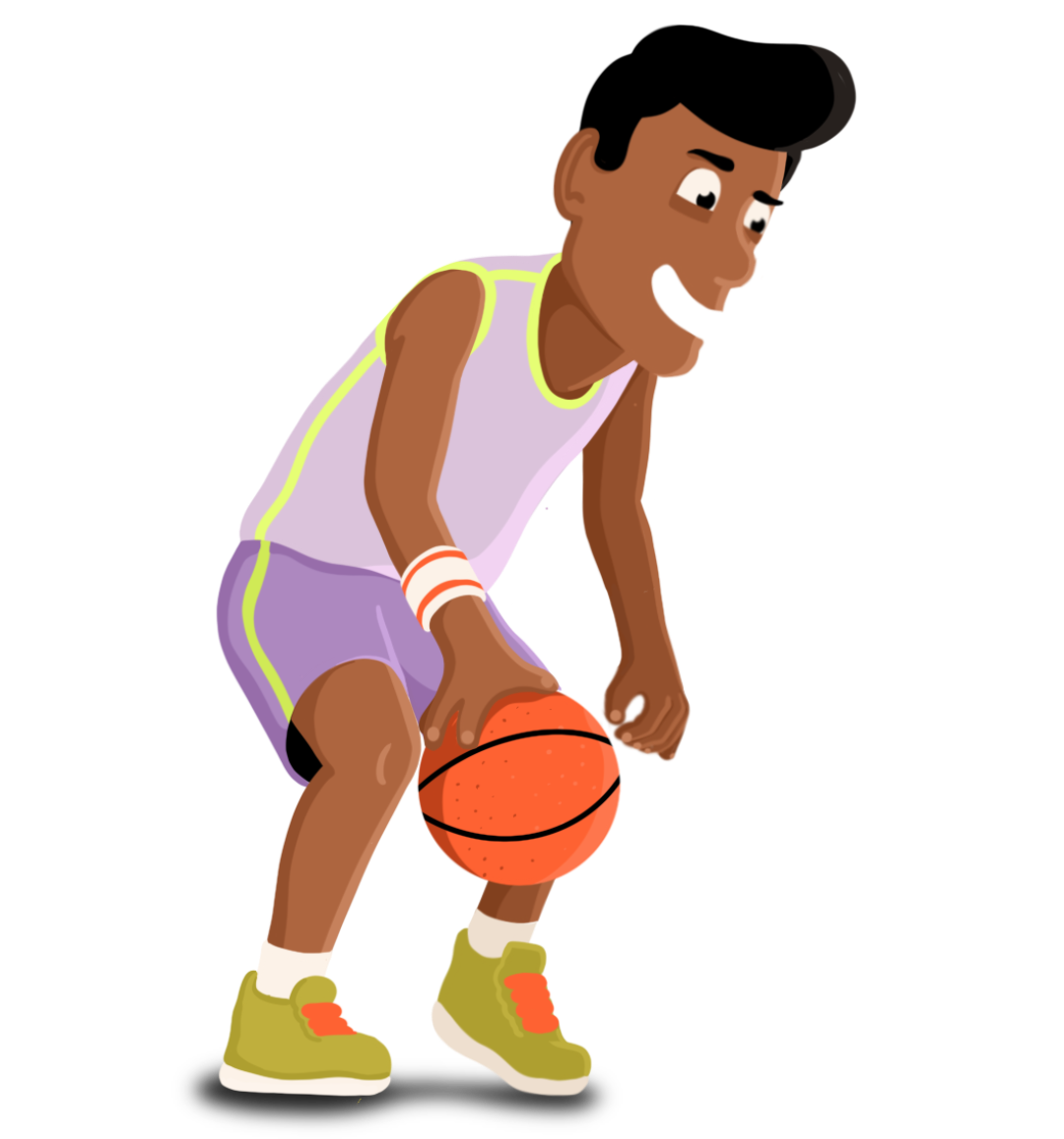 Žák dribluje s basketbalovým míčem.